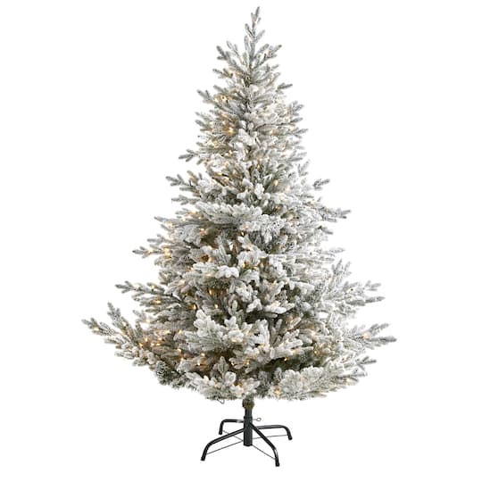 6ft. Pre-Lit Flocked Fraser Fir Artificial Christmas Tree with Warm White LED Lights